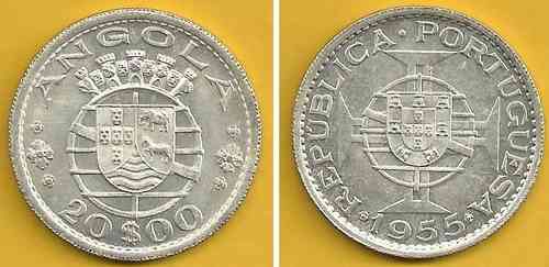 Angola - 20$00 1955 (Km# 74)