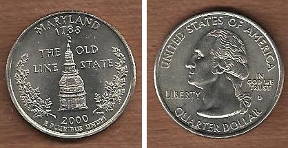 USA - 25 Cents 2000 (D) (Km# 306) Maryland