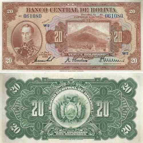 Bolivia - 20 Bolivianos 1928 (# 122a)