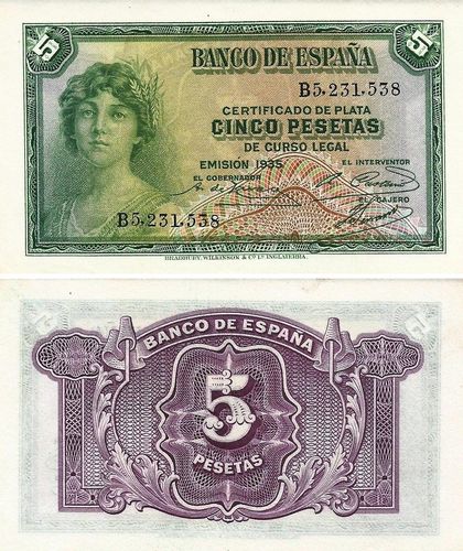 Espanha - 5 Pesetas 1935 (# 85)