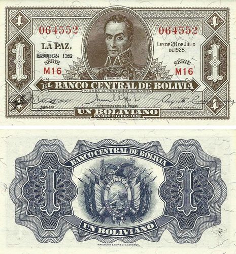 Bolivia - 1 Boliviano 1928 (# 128c)