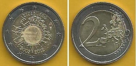 Luxemburgo - 2 Euro 2012 (Km# 119) 10 Anos Euro