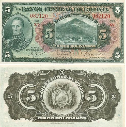 Bolivia - 5 Bolivianos 1928 (# 120a)