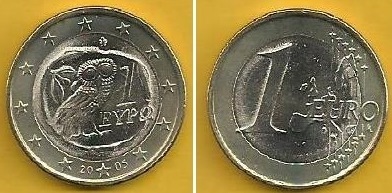 Grécia - 1 Euro 2005 (Km# 187)