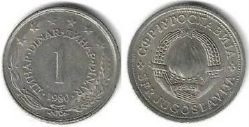 Jugoslavia - 1 Dinar 1980 (Km# 59)